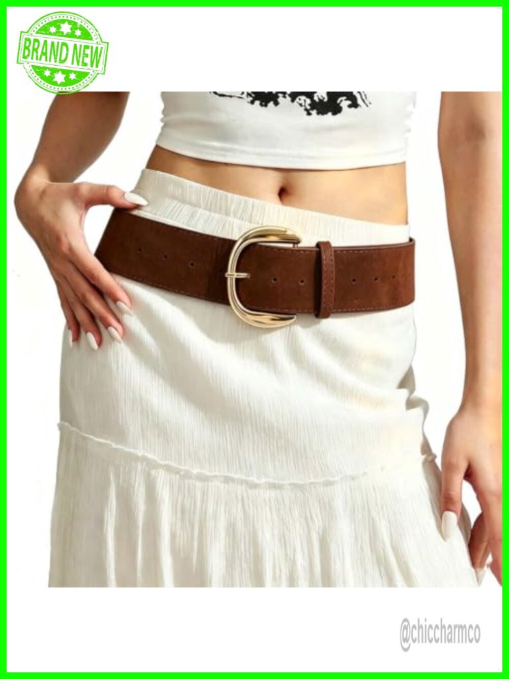 Women Chunky Wide Suede Faux Leather Waist Belt with Big Metal Buckle